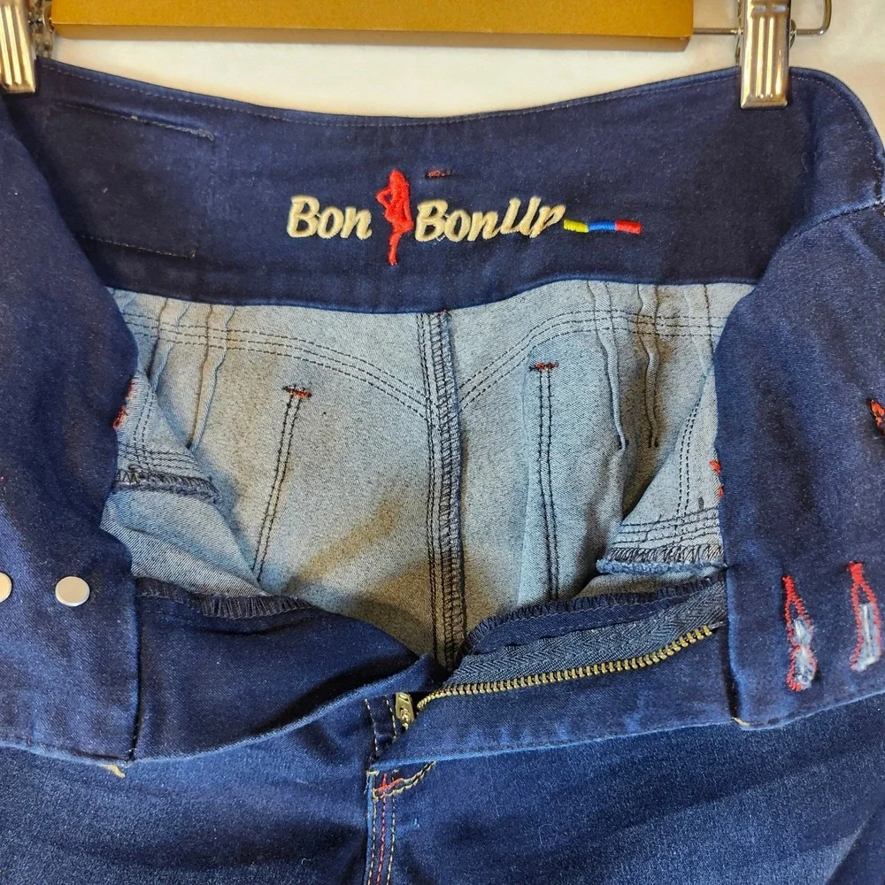 Bon Bon Up Womens High Rise Skinny Jeans Dark Wash Red Button Accents Indigo - Picture 10 of 14